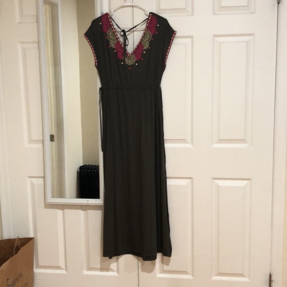 Boden Marcia Embroidered Dress Olive Green size 8R - Picture 10 of 13